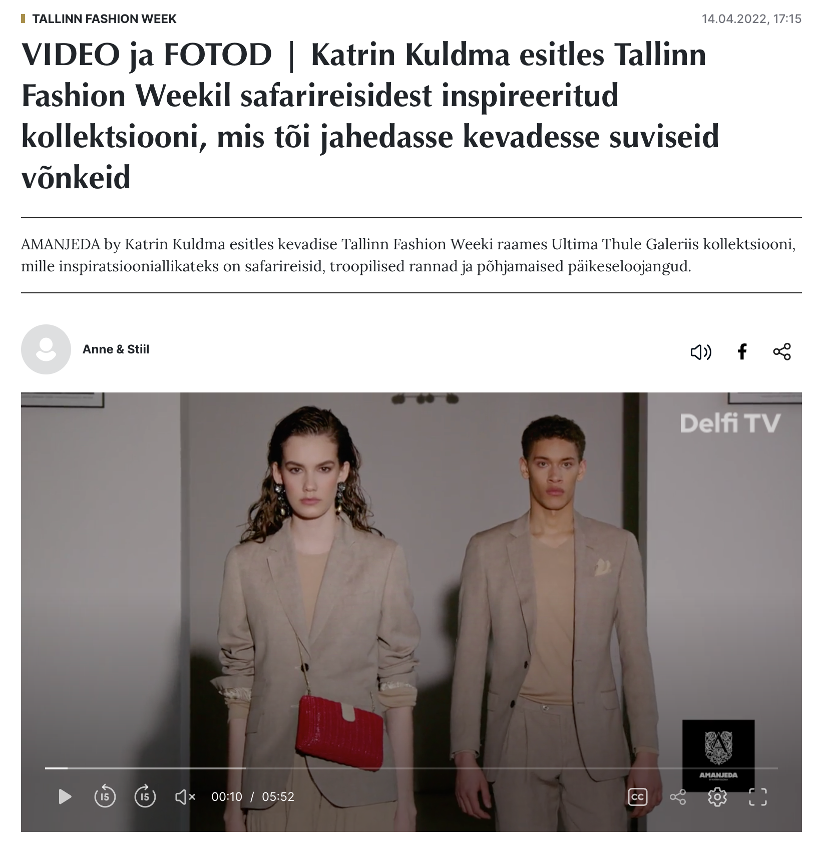 AMANJEDA by Katrin Kuldma esitles kevadise Tallinn Fashion Weeki raames Ultima Thule Galeriis meeste ülikondade ja bleisrite ning naiste rõivaste meistriklassi