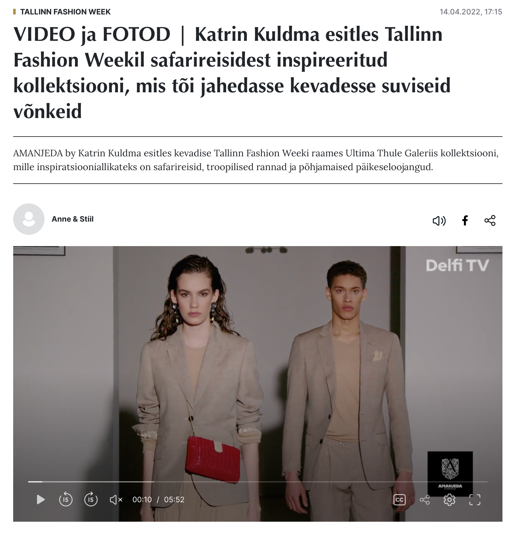 AMANJEDA by Katrin Kuldma esitles kevadise Tallinn Fashion Weeki raames Ultima Thule Galeriis meeste ülikondade ja bleisrite ning naiste rõivaste meistriklassi 