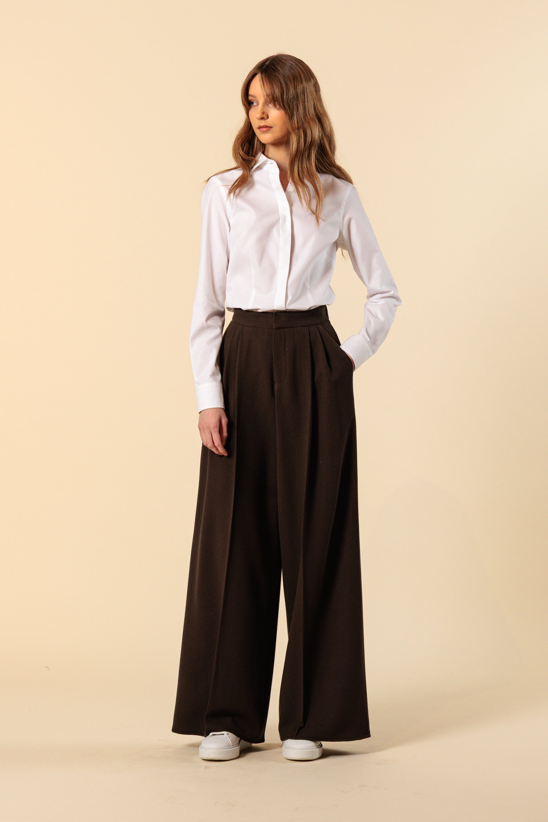Püksid "BORDEAUX MAXI" / Hele villane krepp