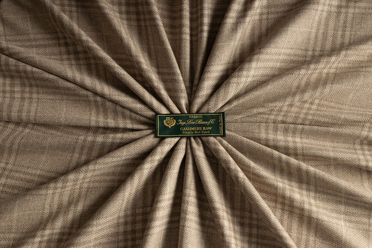 Loro Piana beige checked cashmere with woven brand label