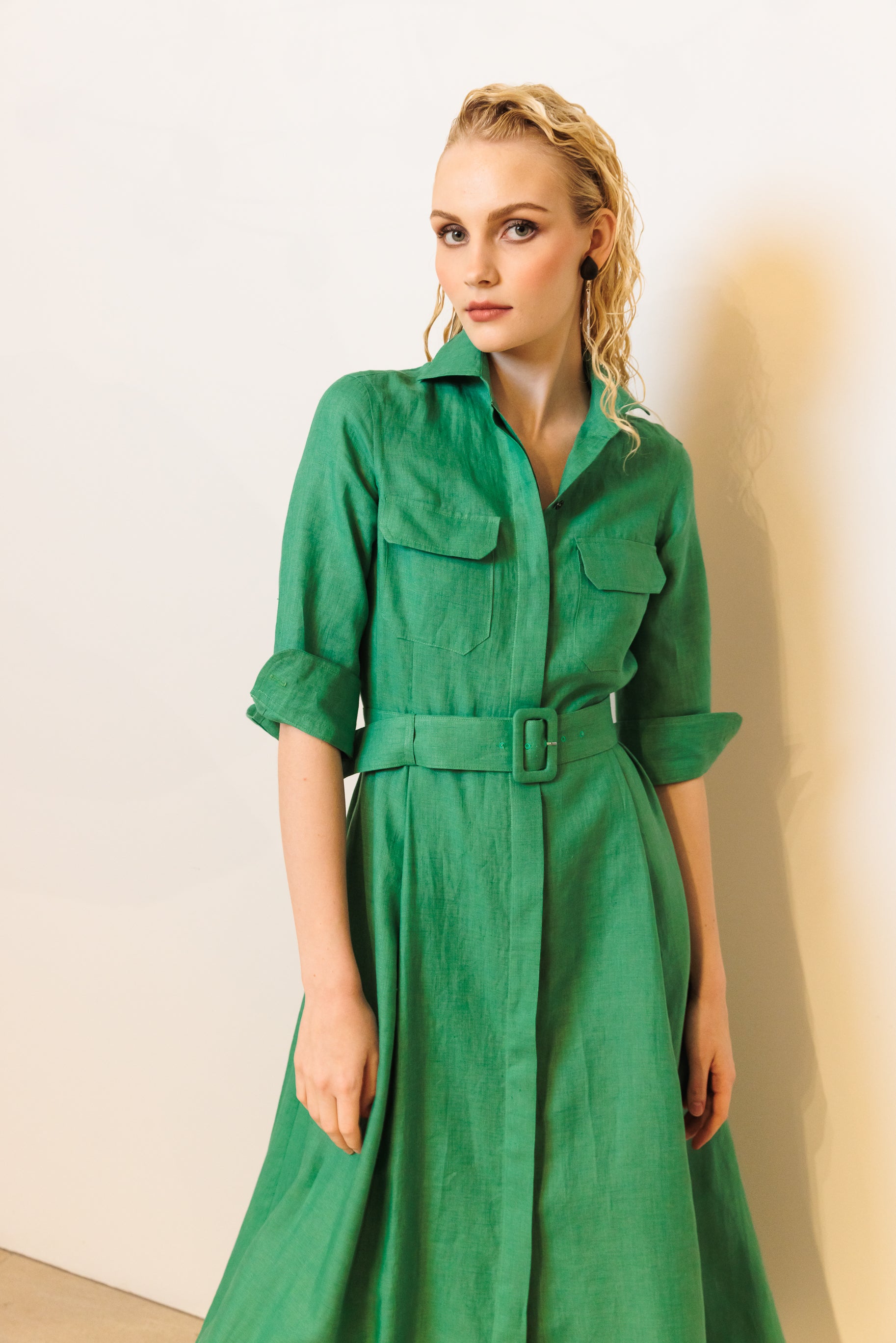 Shirtdress "KATE MIDI SAFARI" / Linen by Solbiati