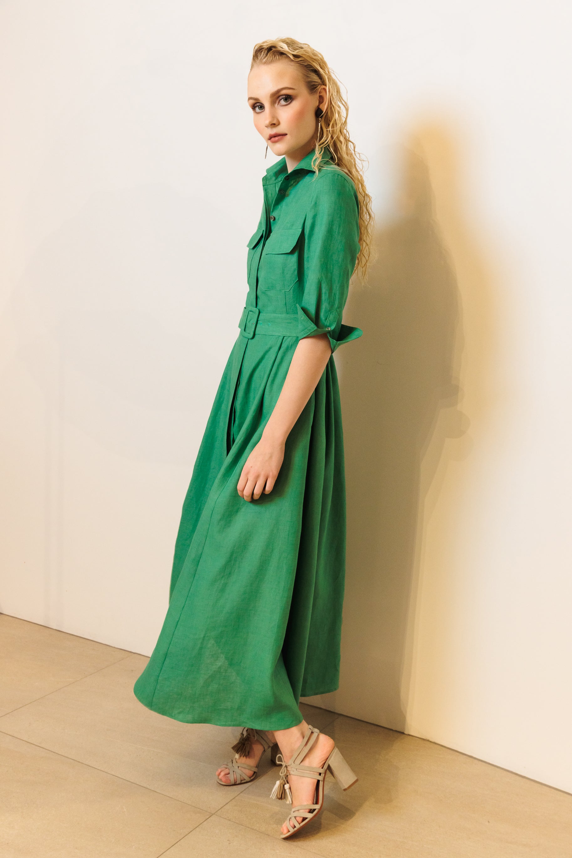 Shirtdress "KATE MIDI SAFARI" / Linen by Solbiati