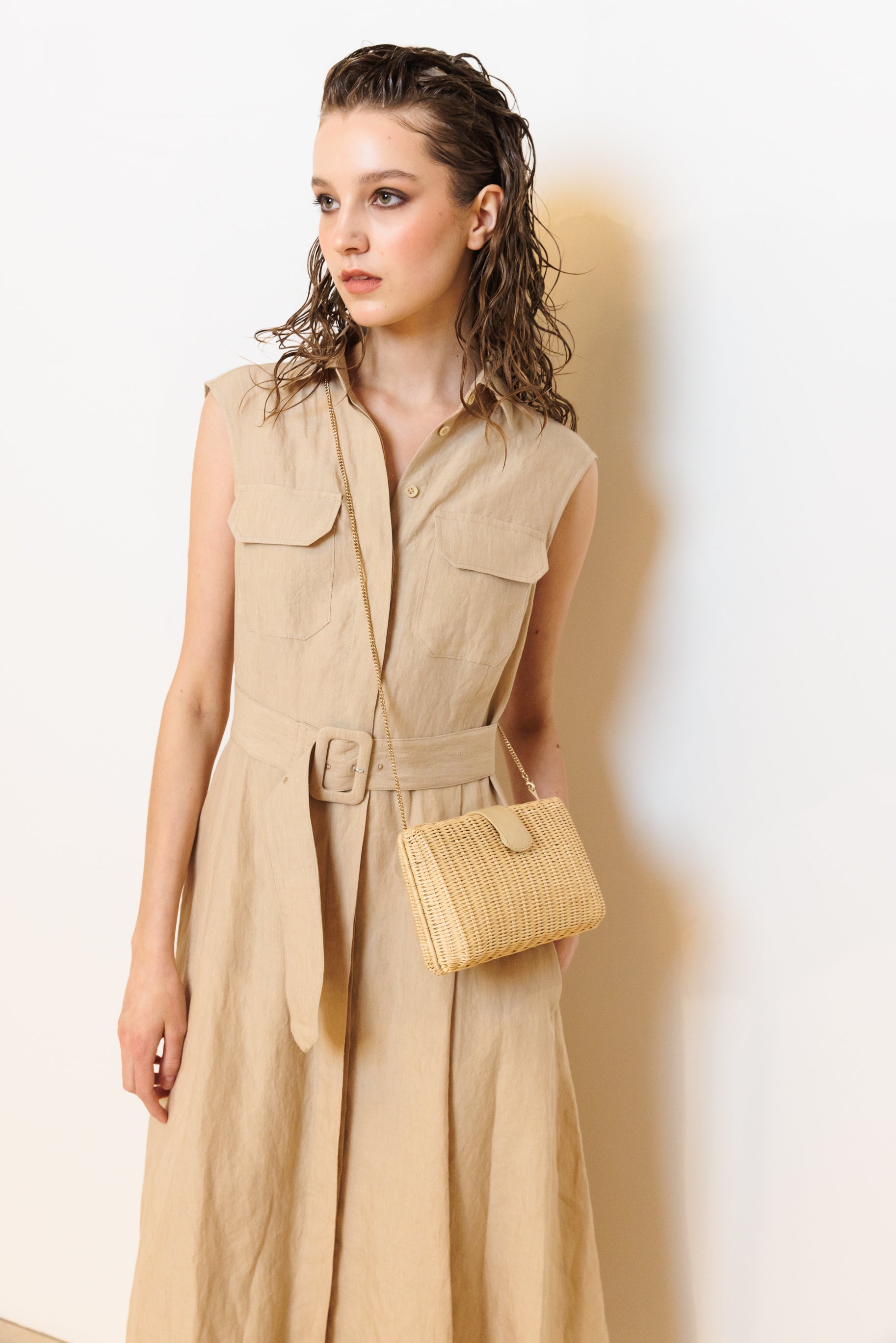 Shirtdress "KATE MIDI SAFARI SLEEVELESS" / Linen by Solbiati